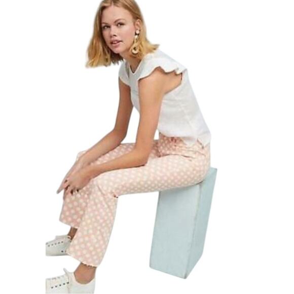 Pilcro (Anthropologie) High Rise Bootcut Pink & White Polka Dot Jeans, 28 Petite - Picture 1 of 10